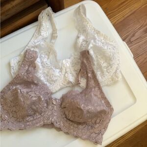 Lace Bralette Set - Cream and Tan